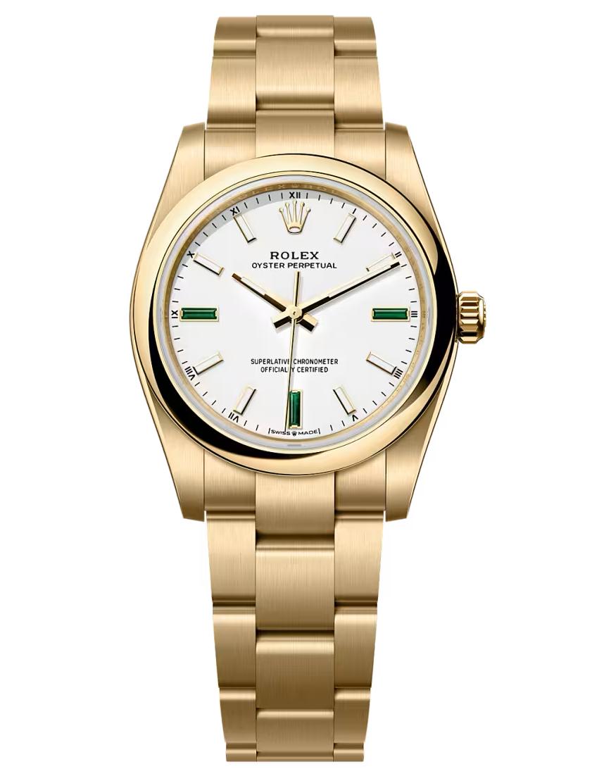 Rolex Oyster Perpetual 34 Yellow Gold White Dial Oyster Bracelet 124208