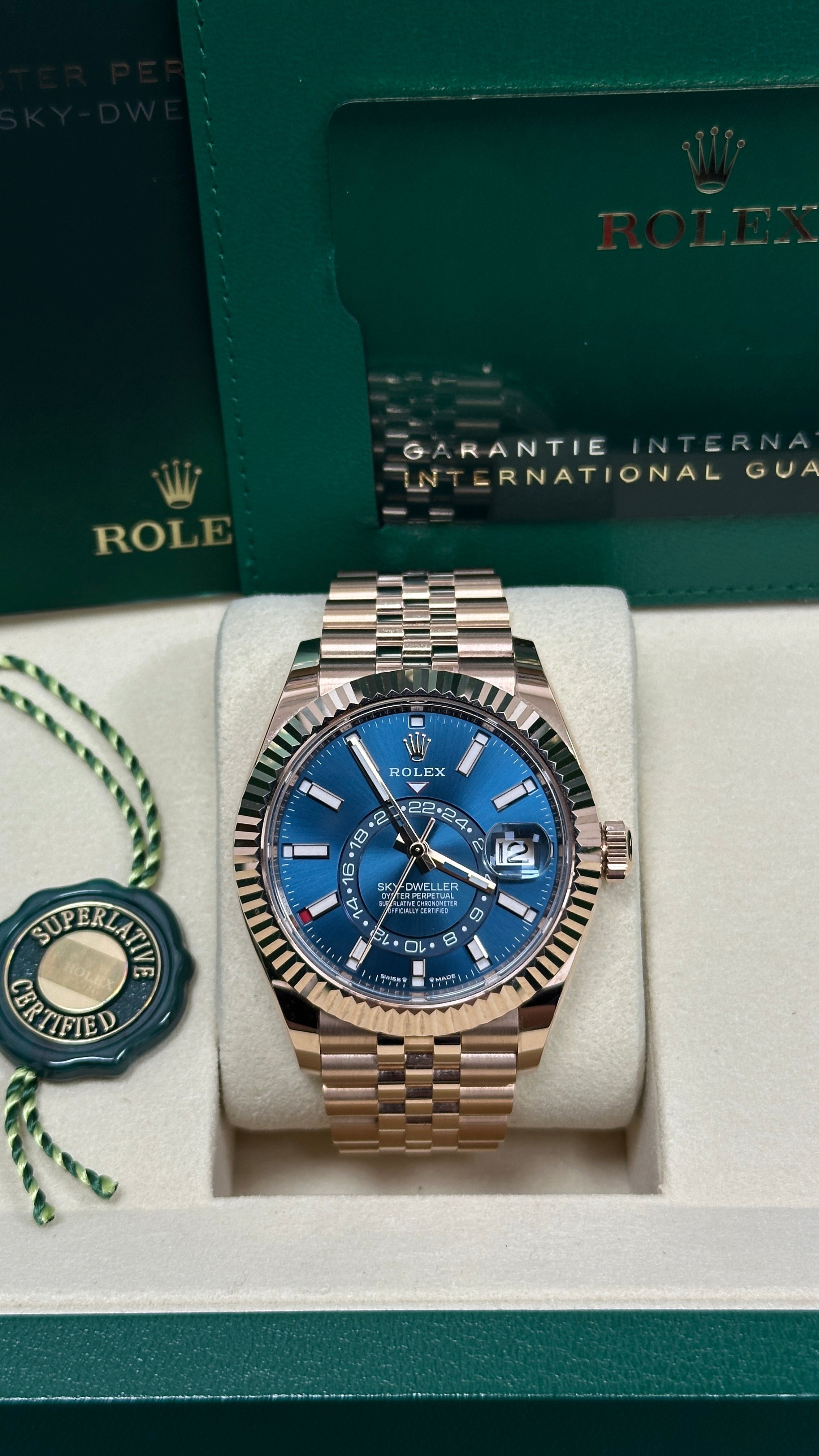 Rolex Sky-Dweller 42mm Rose Gold Blue Dial Jubilee Bracelet 336935