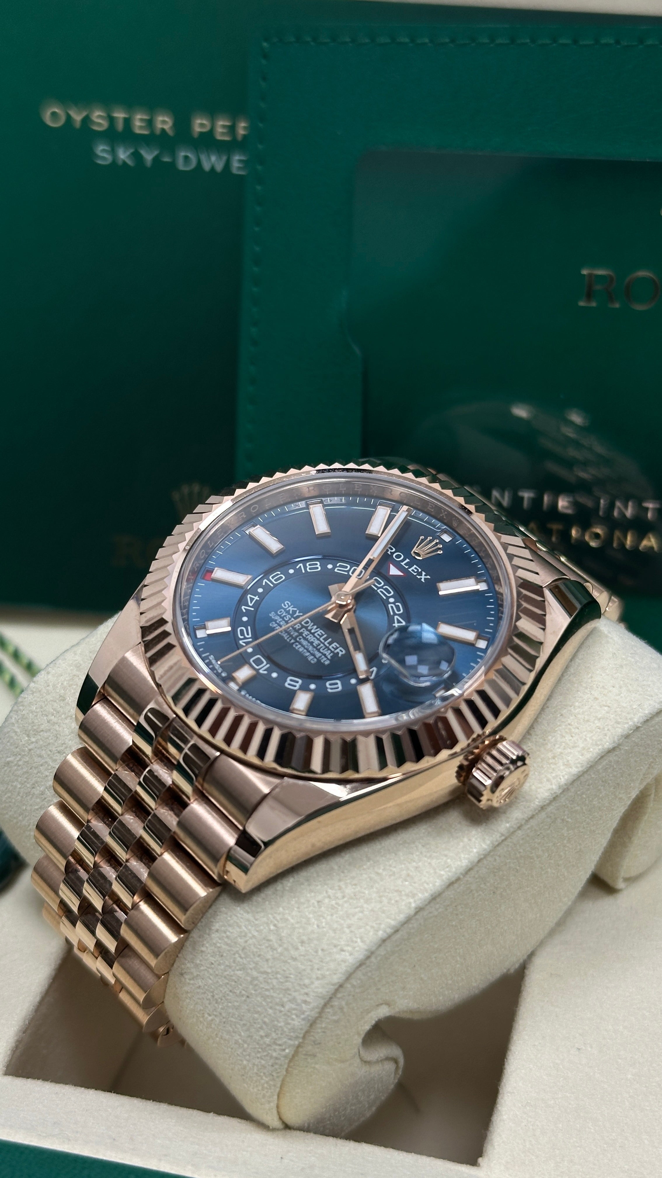 Rolex Sky-Dweller 42mm Rose Gold Blue Dial Jubilee Bracelet 336935