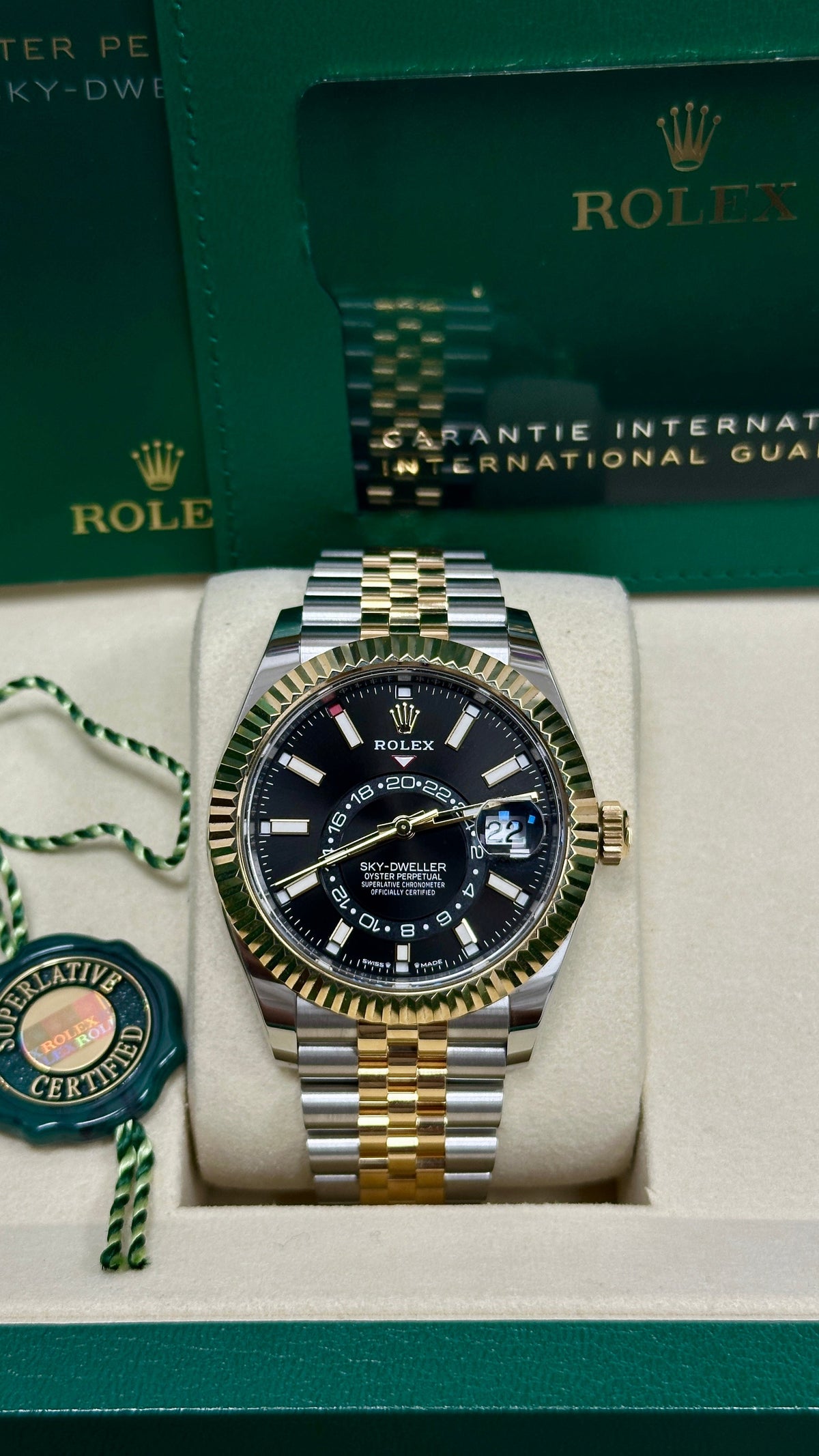 Rolex Sky-Dweller 42mm Two-Tone Yellow Gold Black Dial Jubilee Bracelet 336933