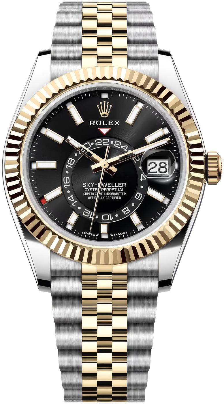 Rolex Sky-Dweller 42mm Two-Tone Yellow Gold Black Dial Jubilee Bracelet 336933