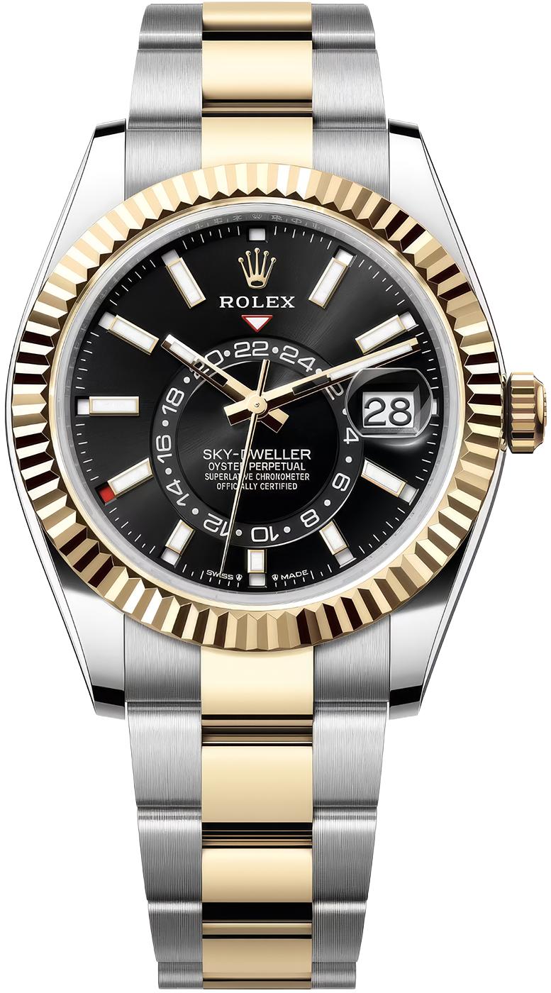 Rolex Sky-Dweller 42mm Two-Tone Yellow Gold Black Dial Oyster Bracelet 336933