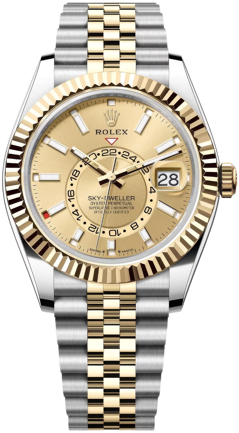 Rolex Sky-Dweller 42mm Two-Tone Yellow Gold Champagne Dial Jubilee Bracelet