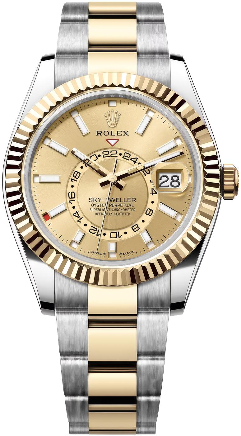 Rolex Sky-Dweller 42mm Two-Tone Yellow Gold Champagne Dial Oyster Bracelet