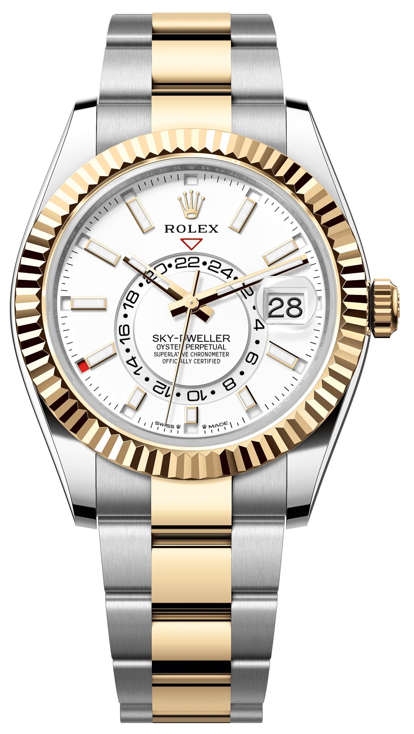 Rolex Sky-Dweller 42mm Two-Tone Yellow Gold White Dial Oyster Bracelet 336933 –