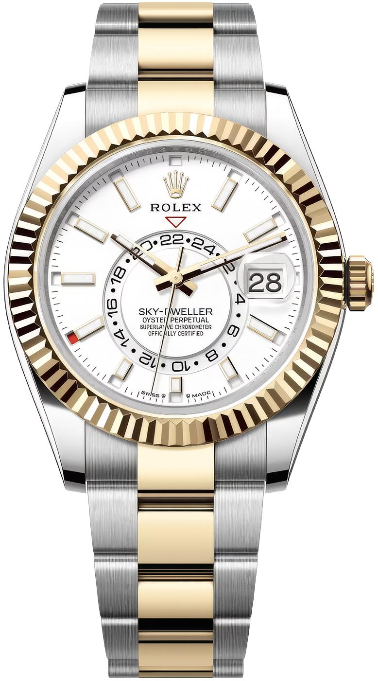 Rolex Sky-Dweller 42mm Two-Tone Yellow Gold White Dial Oyster Bracelet 336933