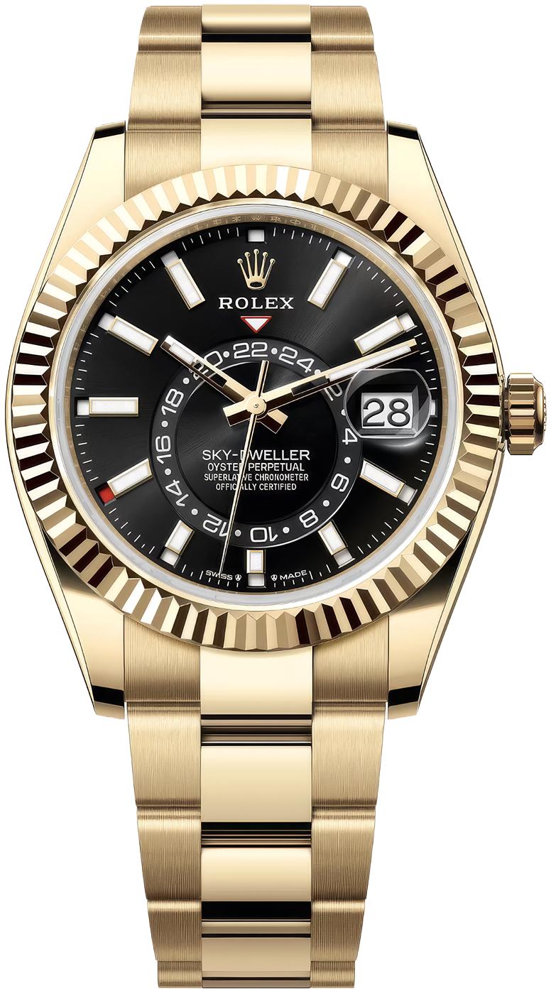Rolex Sky-Dweller 42mm Yellow Gold Black Dial Oyster Bracelet 336938