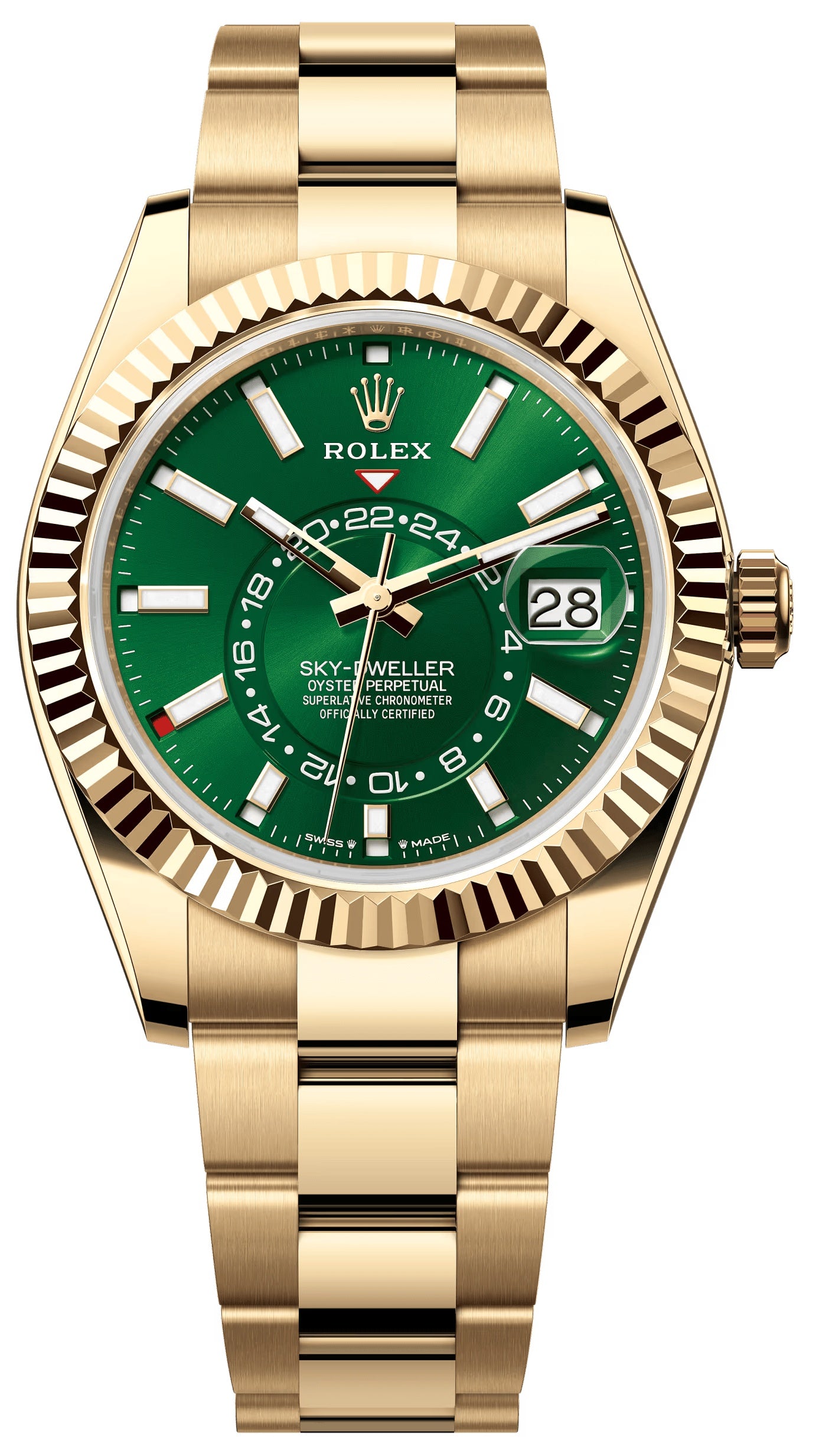 Rolex Sky-Dweller 42mm Yellow Gold Bright Green Dial Oyster Bracelet 336938 –