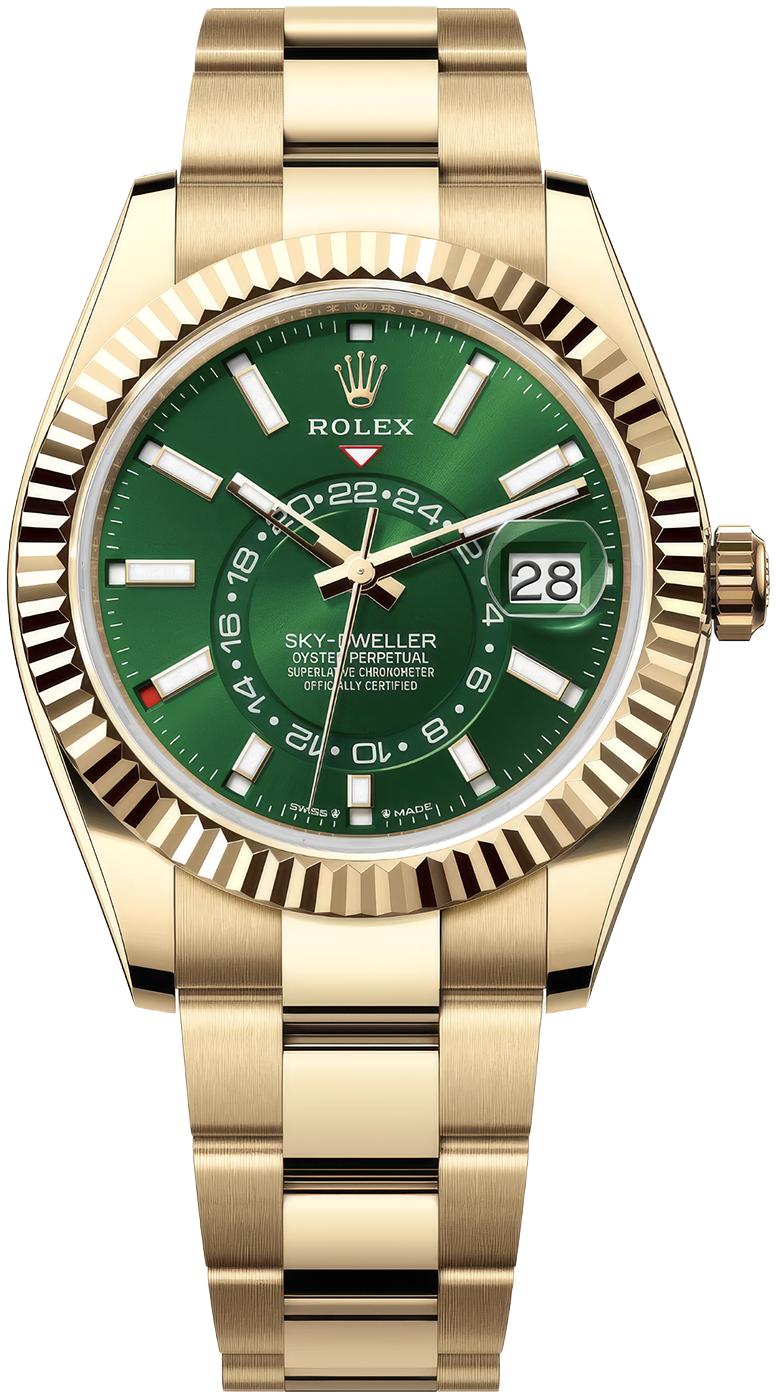 Rolex Sky-Dweller 42mm Yellow Gold Bright Green Dial Oyster Bracelet 336938