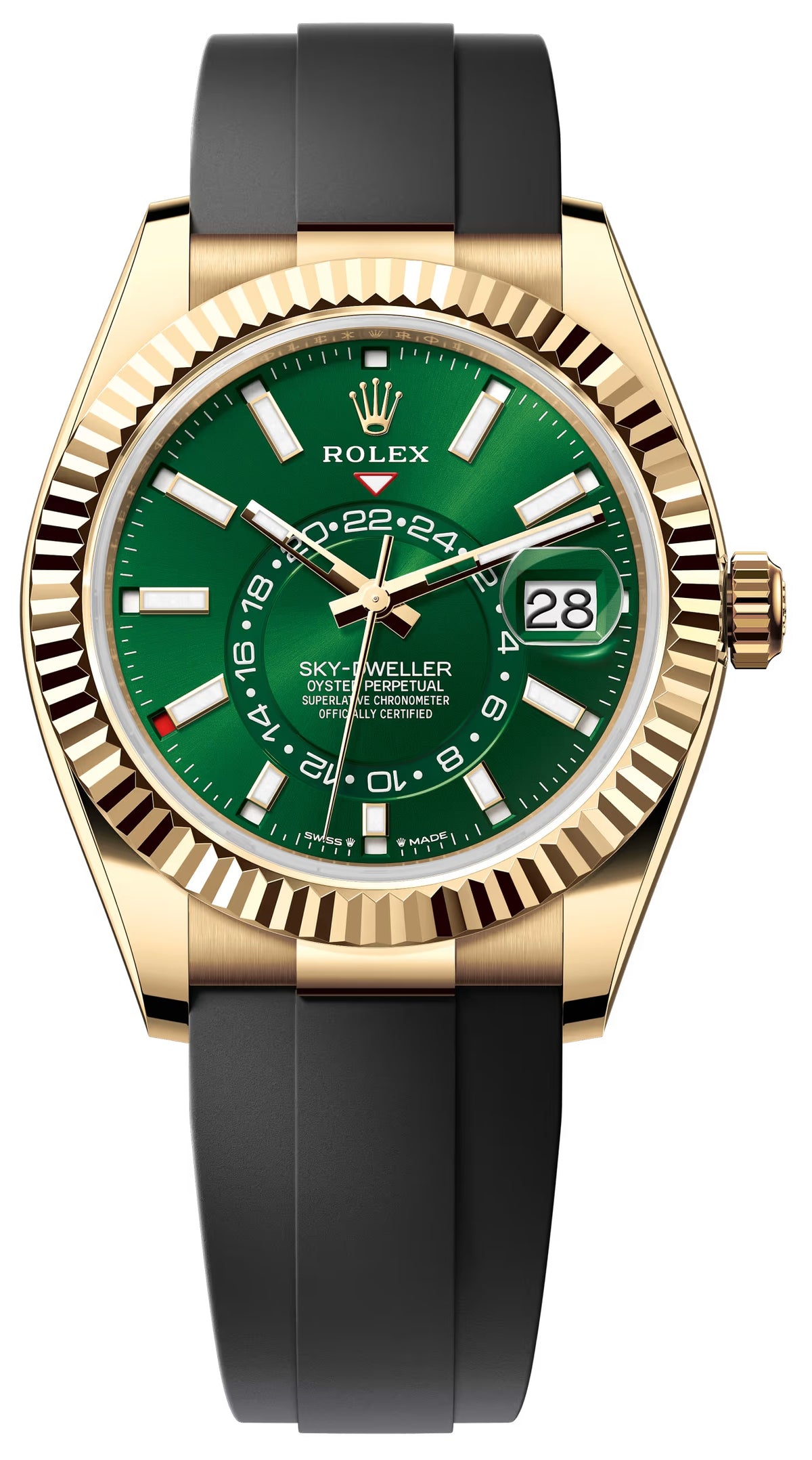 Rolex Sky-Dweller 42mm Yellow Gold Bright Green Dial Oysterflex 336238 – New
