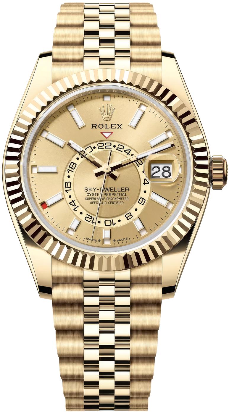 Rolex Sky-Dweller 42mm Yellow Gold Champagne Dial Jubilee Bracelet 336938