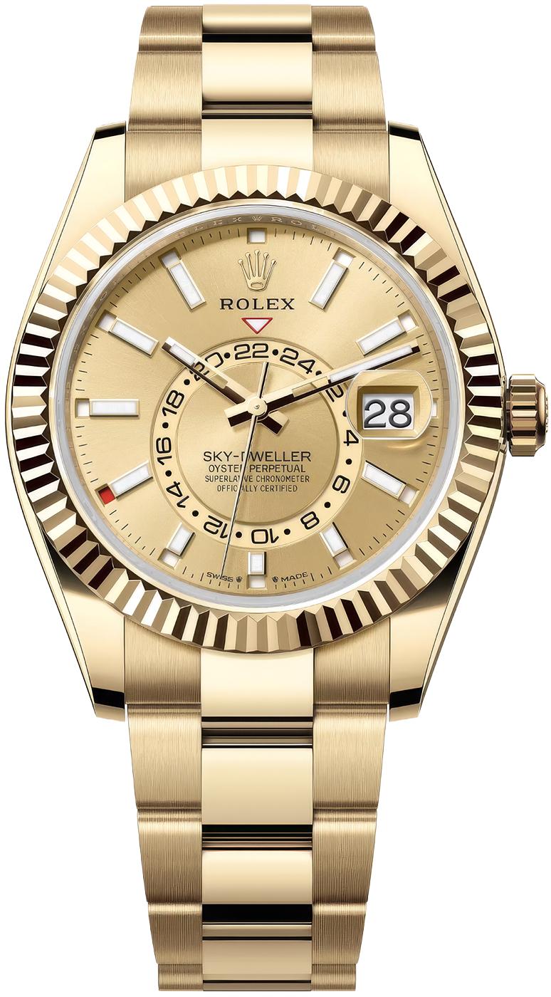 Rolex Sky-Dweller 42mm Yellow Gold Champagne Dial Oyster Bracelet 336938