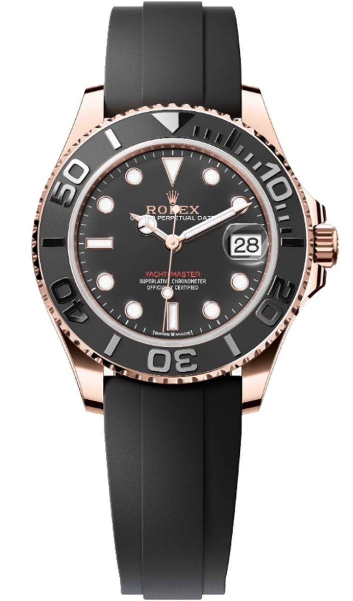 Rolex Yacht-Master 37mm Everose Gold Black Dial Oysterflex – 268655