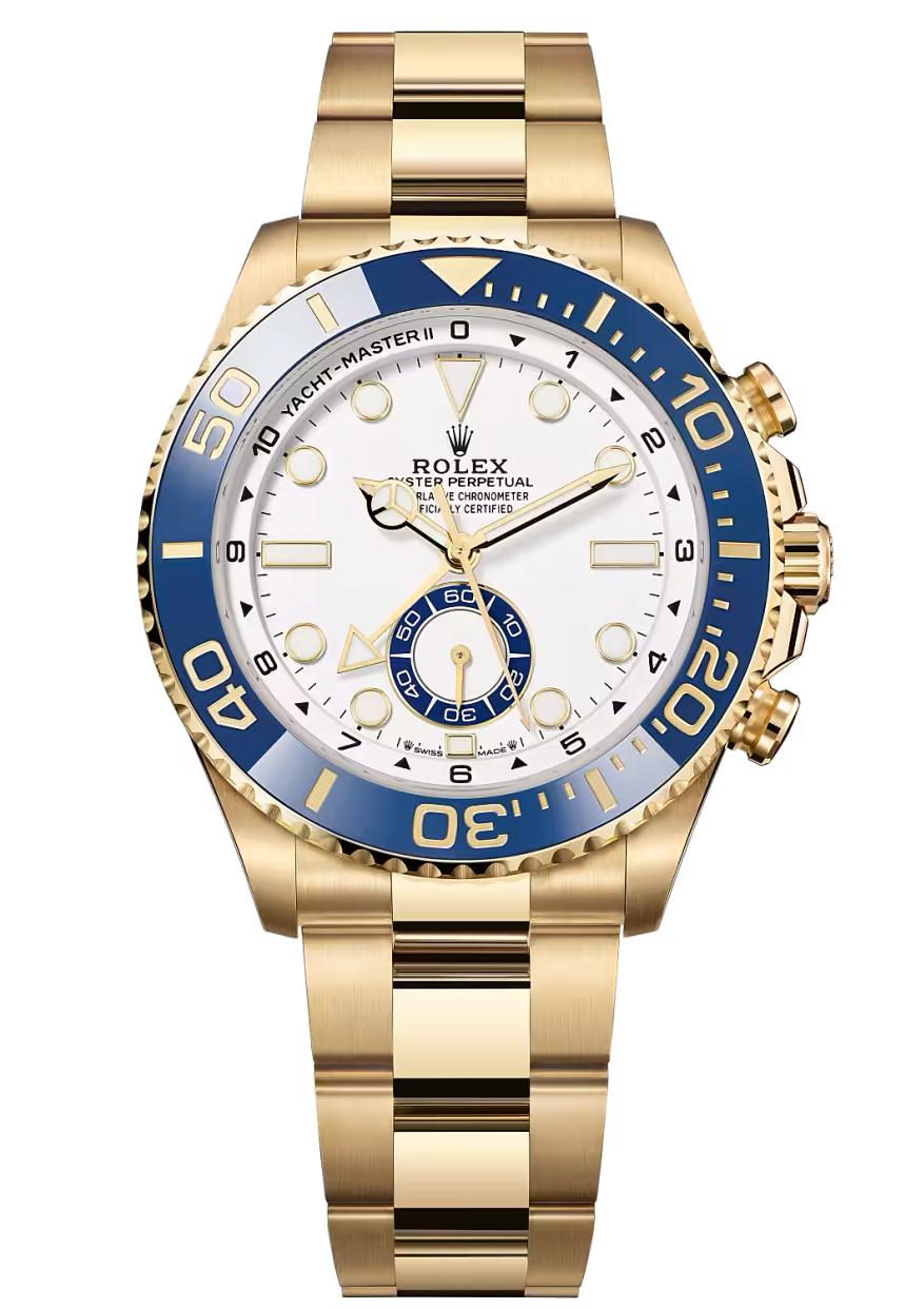 Rolex Yacht-Master II 44mm Yellow Gold White Dial Blue Cerachrom Bezel 126688