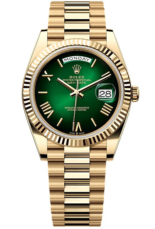Rolex Yellow Gold President Day Date 40mm Green Roman Ombre Dial - 228238 - New