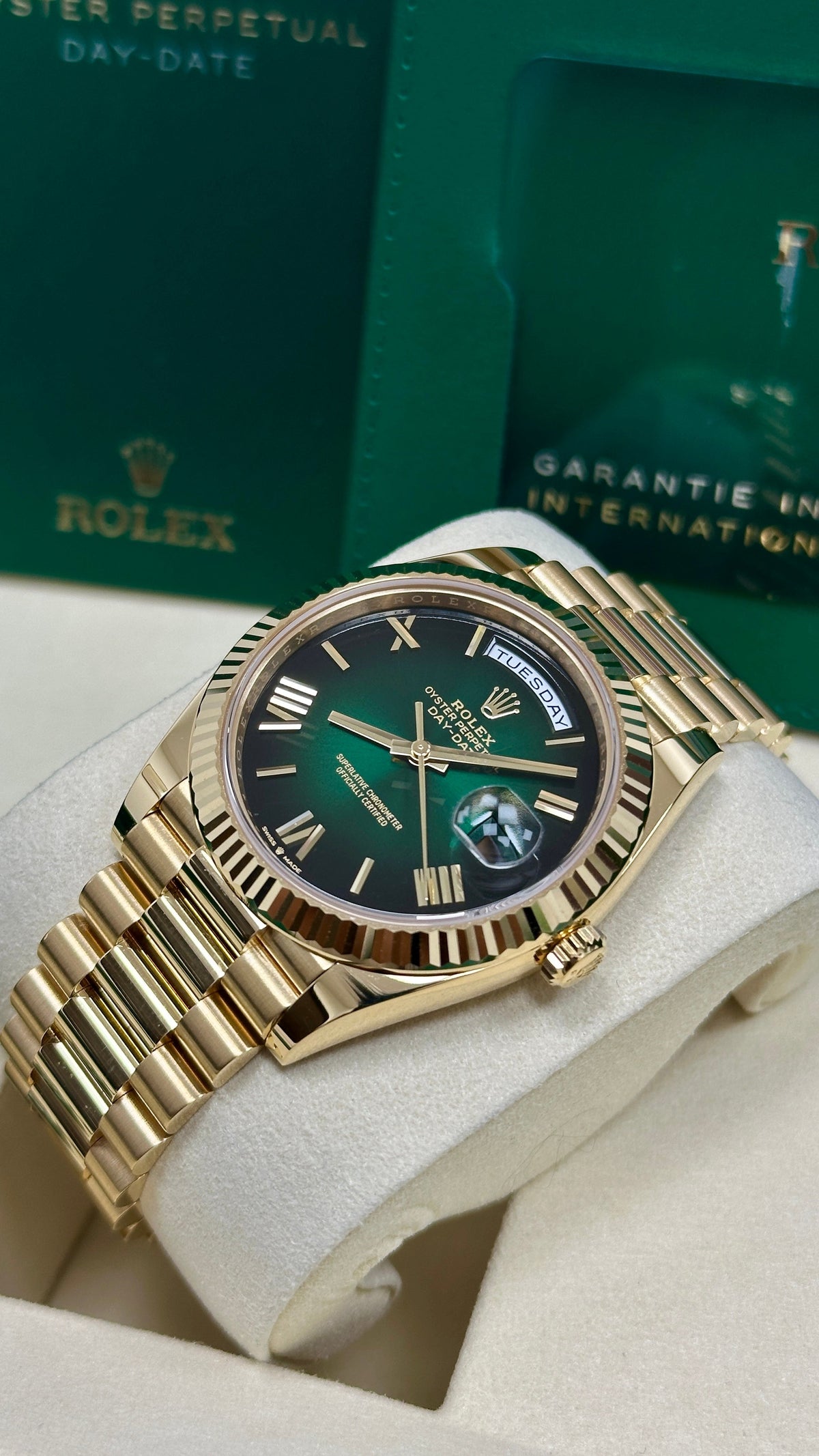 Rolex Yellow Gold President Day Date 40mm Green Roman Ombre Dial - 228238