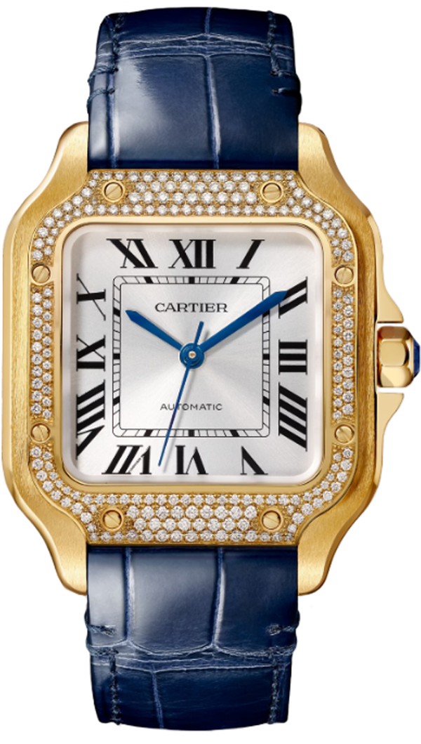 Cartier Santos Medium Yellow Gold Diamond Bezel White Dial WJSA0013