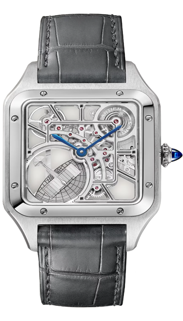Cartier Santos-Dumont Large Steel Gray Skeleton Dial with Micro-Rotor WHSA0032
