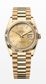 Rolex Day-Date "President" 36mm Yellow Gold Champagne Diamond Baguette Dial - 128238 - New 2025