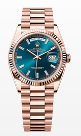 Rolex Day-Date "President" 36mm Everose Blue-Green Diamond Baguette Dial - 128235 - New 2025