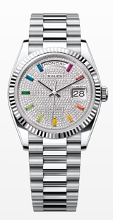 Rolex Day-Date “President” 36mm Platinum Rainbow Diamond Pave Dial – 128236 – New 2025