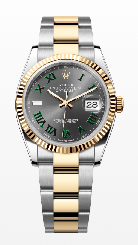 Rolex Datejust 36mm "Wimbledon" Two-Tone Yellow Gold Roman Dial Fluted Bezel Oyster Bracelet 126233 – New 2025