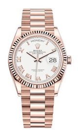 Rolex Day-Date "President" 36mm Everose White Roman Dial - 128235 - New 2025