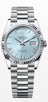 Rolex Day-Date "President" 36mm Platinum Ice Blue Roman Dial - 128236 - New 2025