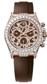 Rolex Cosmograph Daytona 40mm Rose Gold Diamond Baguette Brown "Giraffe" Dial Diamond Bezel Oysterflex - 126555RBR - New 2025