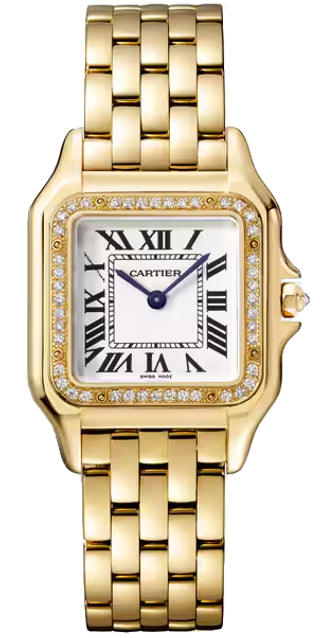 Panthẻre De Cartier Medium Yellow Gold Silvered Dial Diamond Bezel - WJPN0085 - New 2025