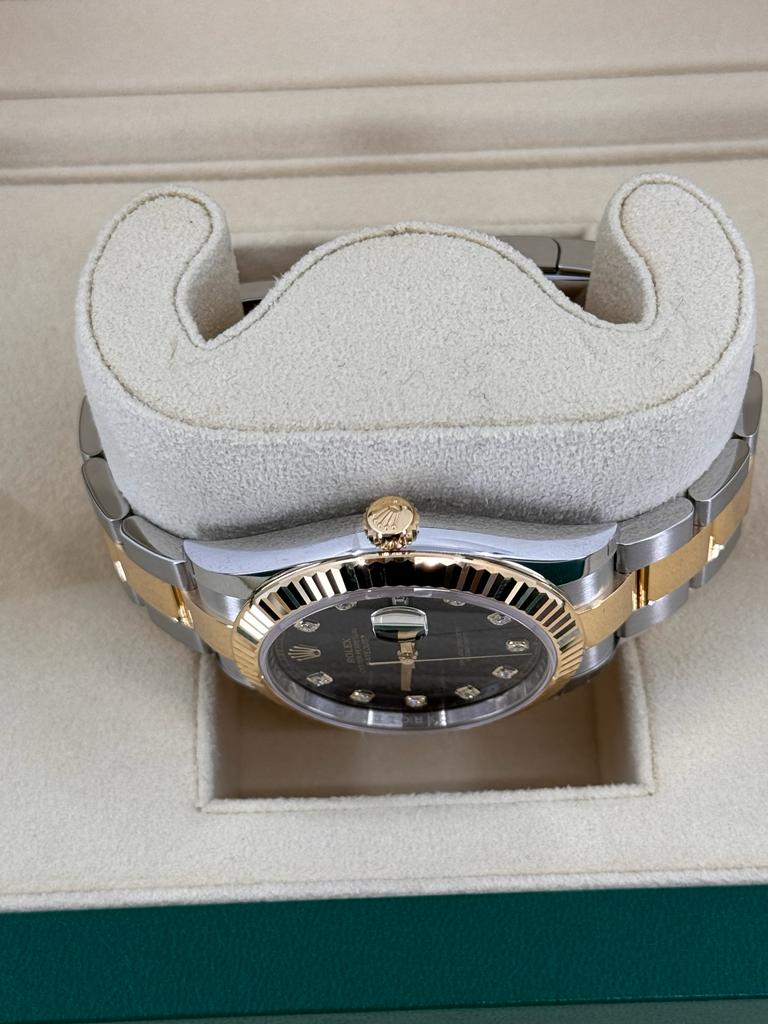 Rolex Datejust 41mm Two-Tone Yellow Gold Black Diamond Dial Fluted Bezel Oyster Bracelet 126333 – New 2025