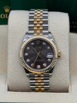 Rolex Lady Datejust 31mm Black/Dark Grey Mother of Pearl Diamond Dial Fluted Two-Tone Jubilee - 278273 - New 2025