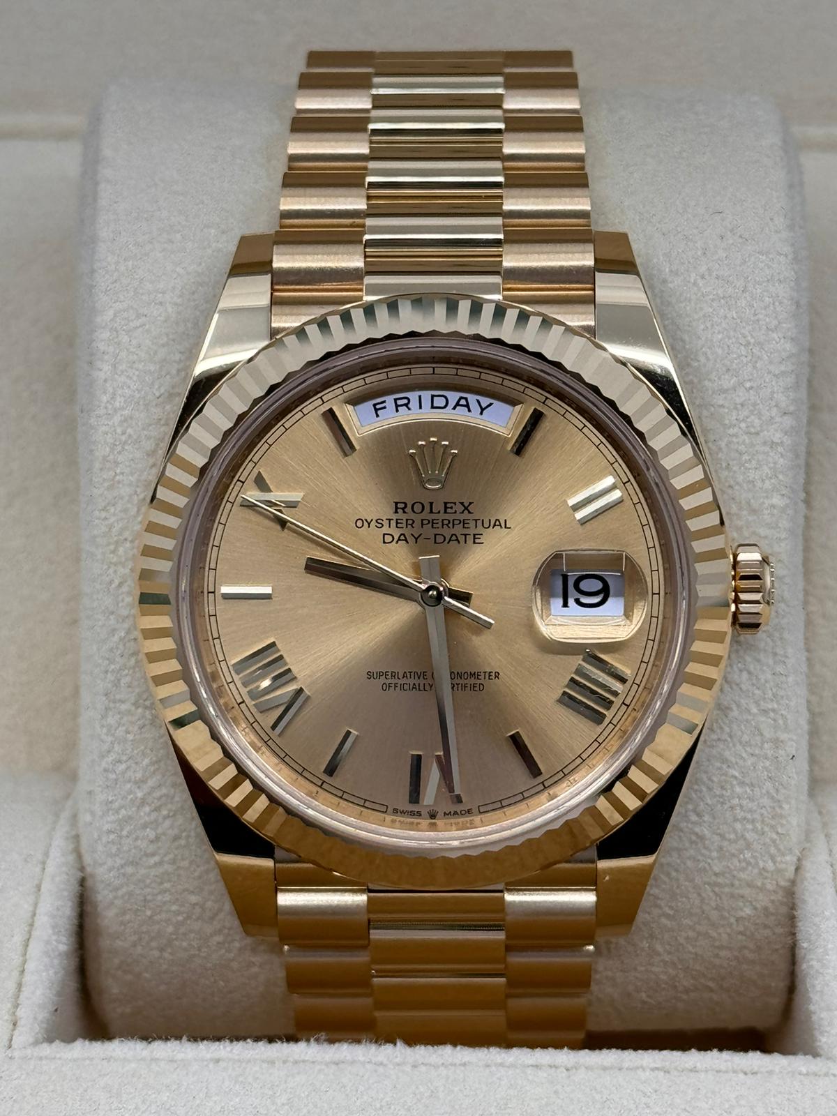 Rolex Day-Date "President" 40mm Yellow Gold Champagne Roman Numeral Dial - 228238 - New 2025 / 2026