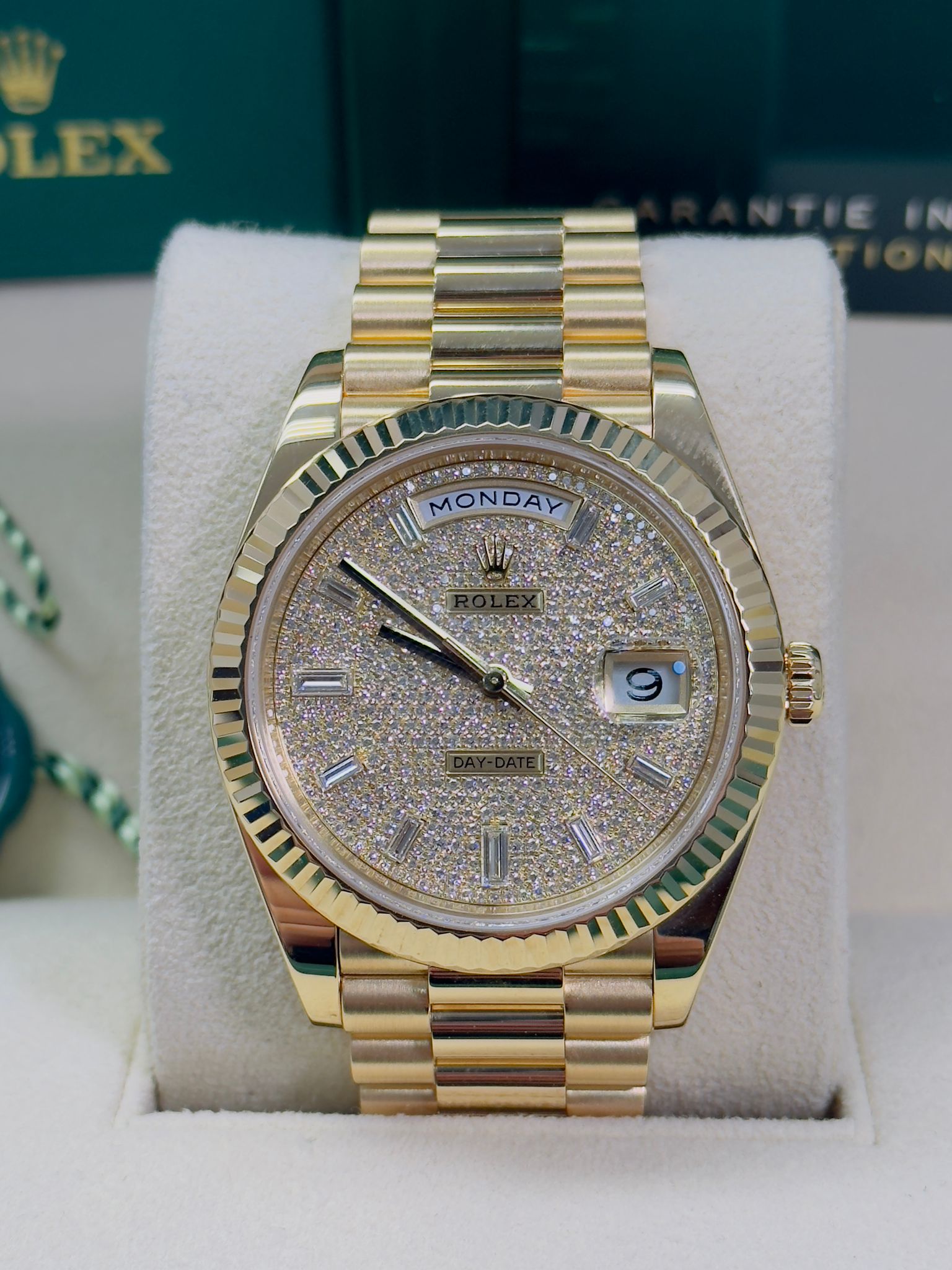 Rolex Yellow Gold President Day Date 40mm Diamond Pave Dial - 228238 - New 2025