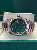Rolex Day-Date "President" 36mm Everose Green Aventurine Roman Diamond Dial - 128235 - New 2025