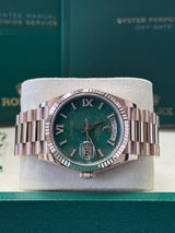 Rolex Day-Date "President" 36mm Everose Green Aventurine Roman Diamond Dial - 128235 - New 2025