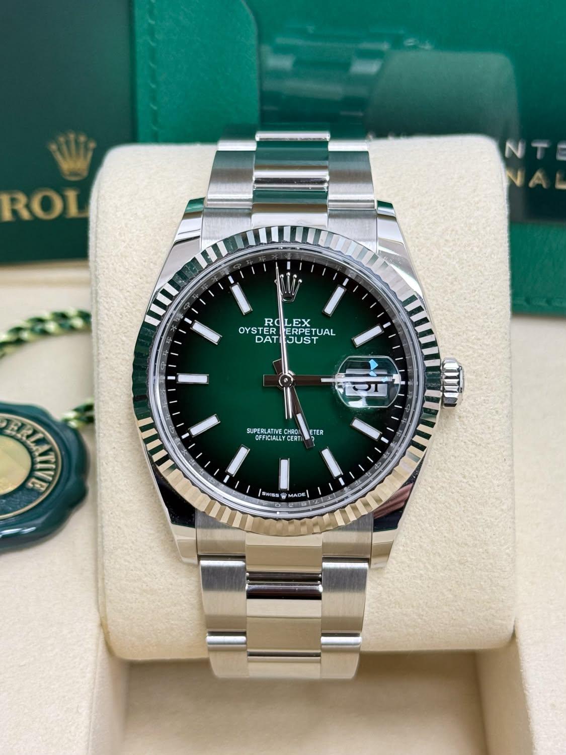 Rolex Datejust 41 Green Ombré Dial Fluted Bezel Oyster Bracelet 126334