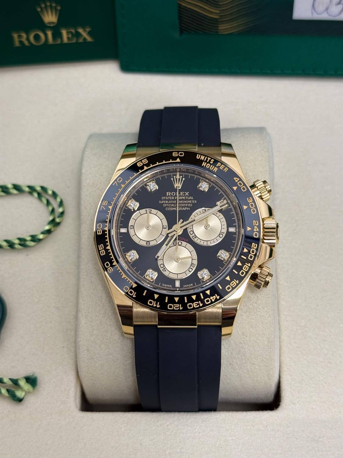 Rolex Cosmograph Daytona 40mm Yellow Gold Black Diamond Dial Black Ceramic