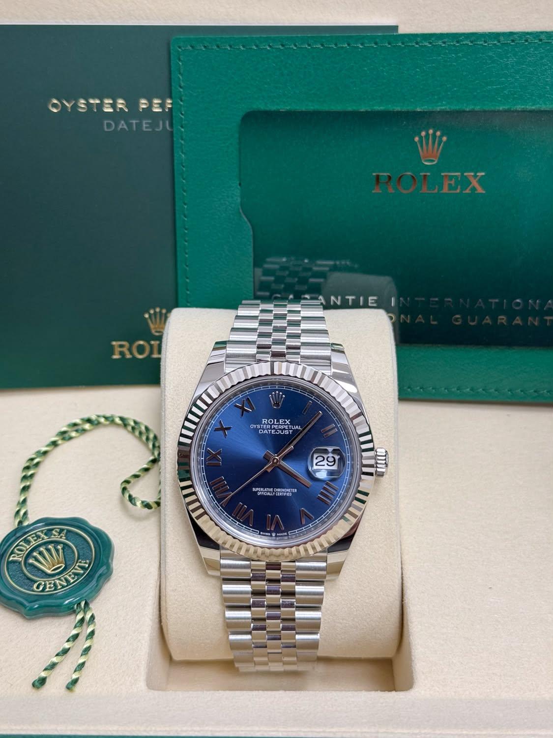 Rolex Datejust 41mm Blue Roman Dial Fluted Bezel Jubilee Bracelet 126334
