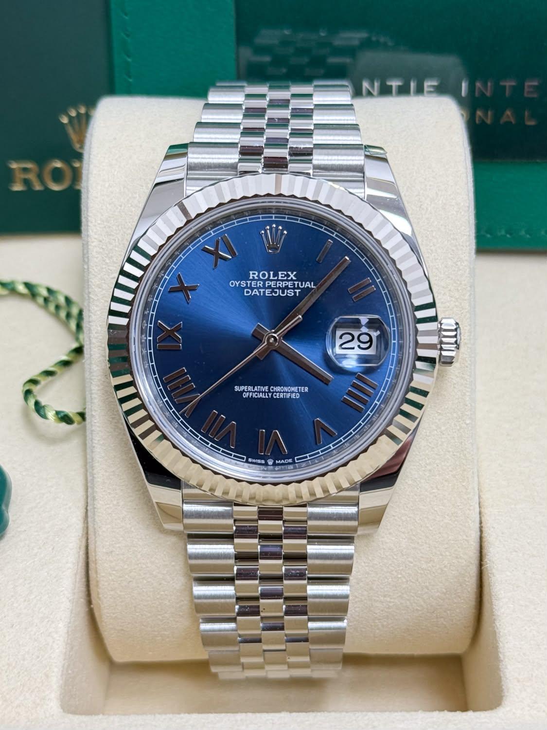 Rolex Datejust 41mm Blue Roman Dial Fluted Bezel Jubilee Bracelet 126334