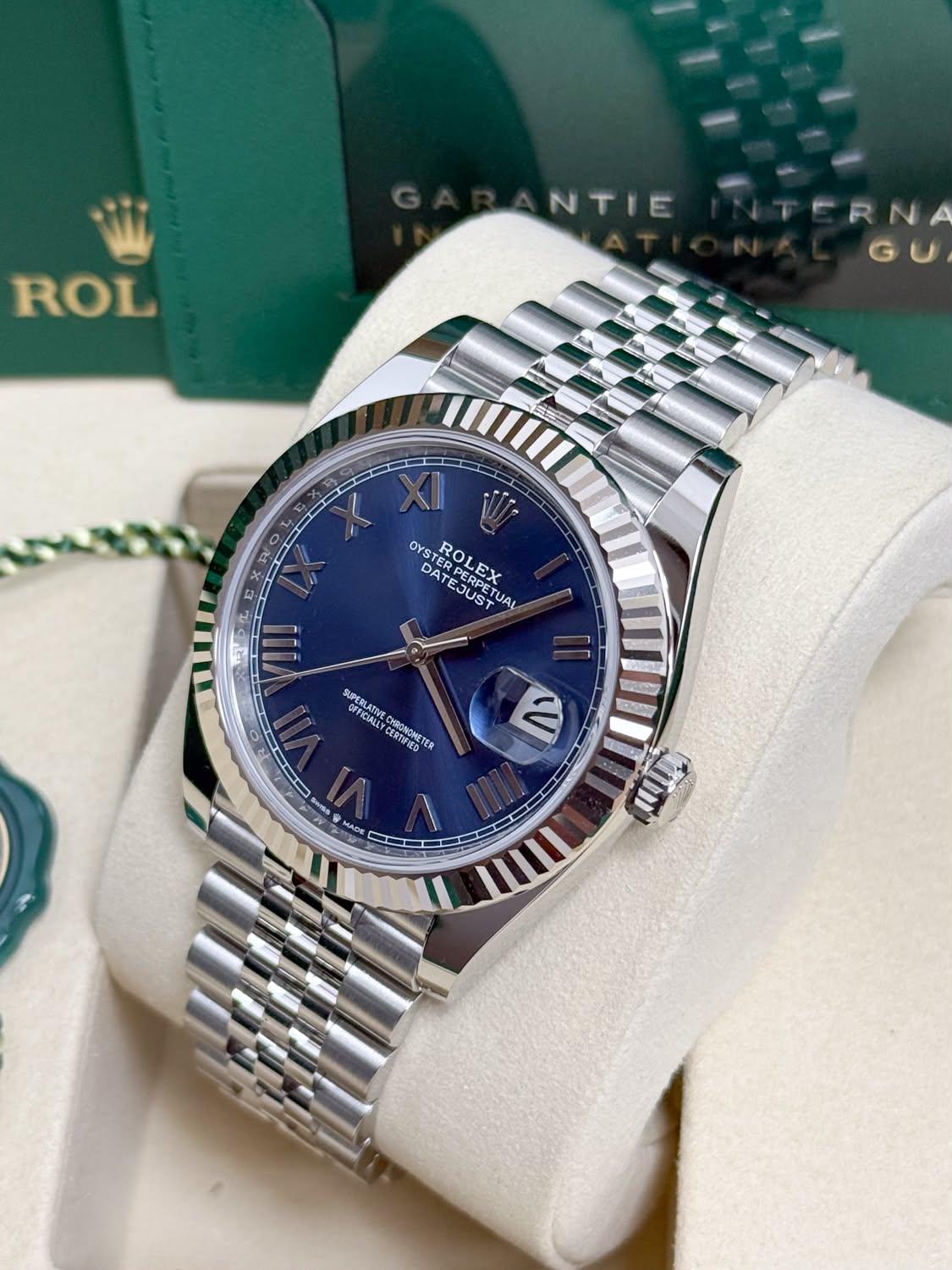 Rolex Datejust 41mm Blue Roman Dial Fluted Bezel Jubilee Bracelet 126334