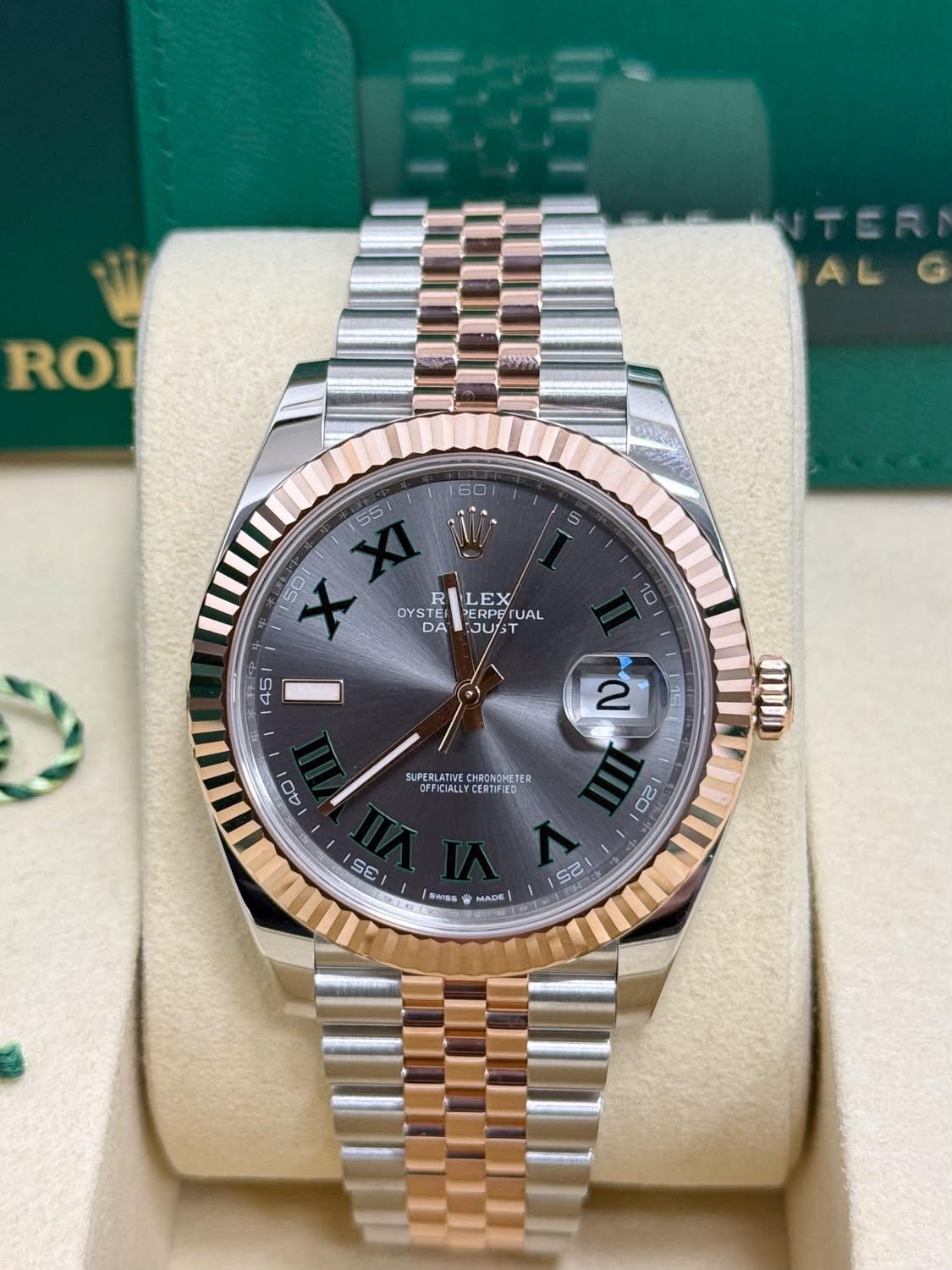 Rolex Datejust 41mm "Wimbledon" Two-Tone Everose Gold Dial Fluted Bezel Jubilee