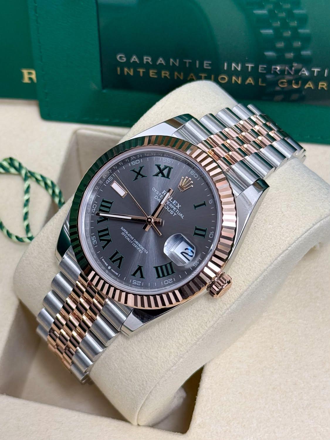 Rolex Datejust 41mm "Wimbledon" Two-Tone Everose Gold Dial Fluted Bezel Jubilee