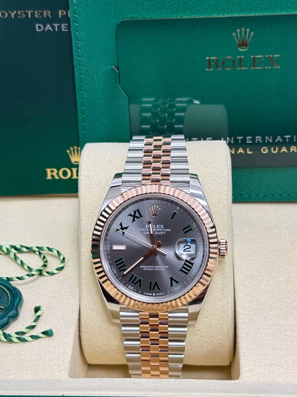 Rolex Datejust 41mm "Wimbledon" Two-Tone Everose Gold Dial Fluted Bezel Jubilee