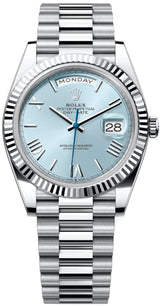 Rolex Day-Date "President" 40mm Platinum Ice Blue Roman Dial - 228236 - New 2025