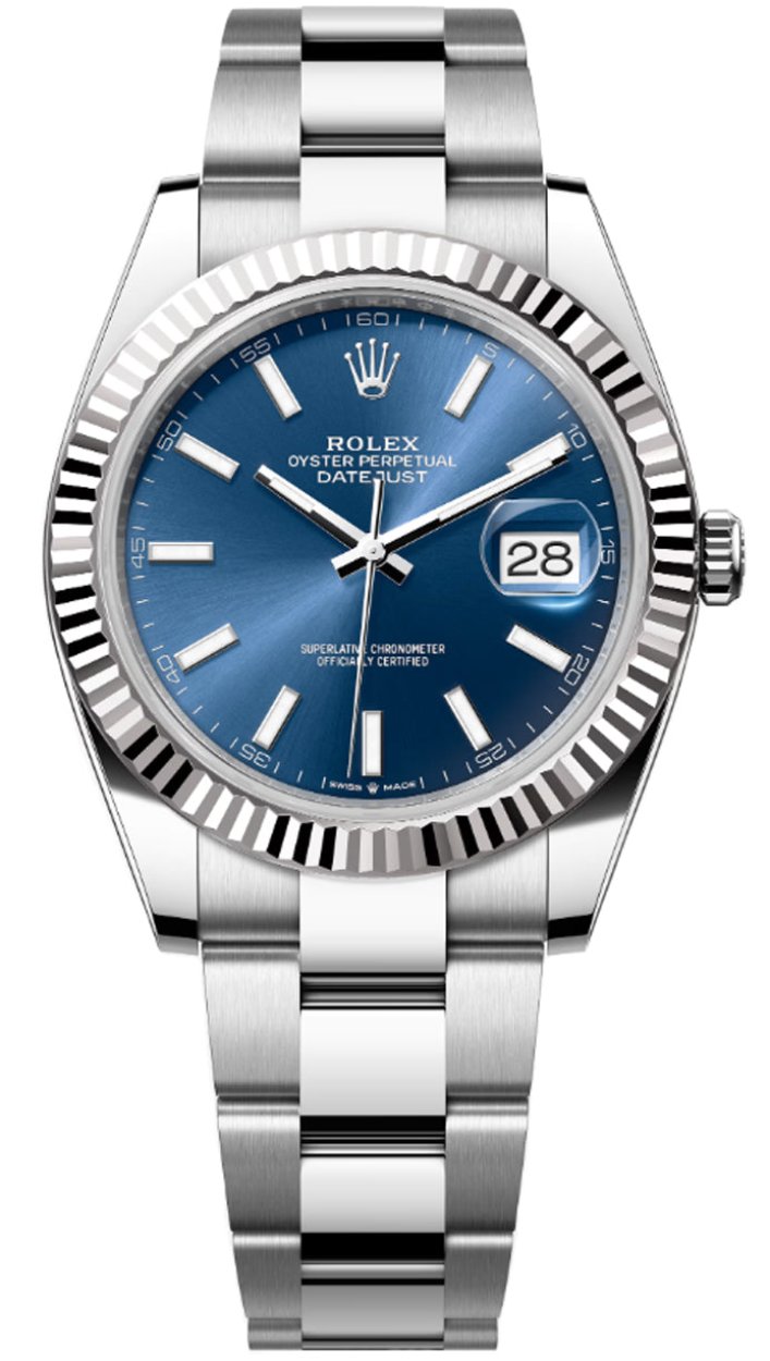Rolex Datejust 41mm Fluted Bezel Blue Index Dial Oyster 126334