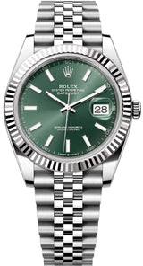 Rolex Datejust 41mm Fluted Bezel Mint Green Index Dial Jubilee - 126334 - New 2025