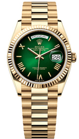 Rolex Day-Date "President" 36mm Yellow Gold Green Ombre Roman Dial - 128238 - New 2025
