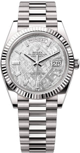 Rolex Day-Date "President" 40mm White Gold Meteorite Diamond Baguette Dial - 228239 - New 2025