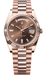 Rolex Day-Date "President" 40mm Everose Gold Chocolate Diamond Baguette Dial - 228235 - New 2025